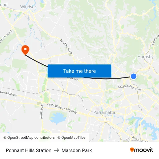 Pennant Hills Station to Marsden Park map