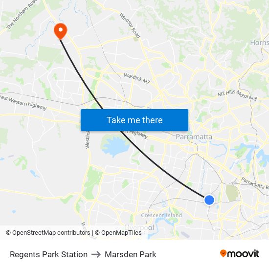 Regents Park Station to Marsden Park map