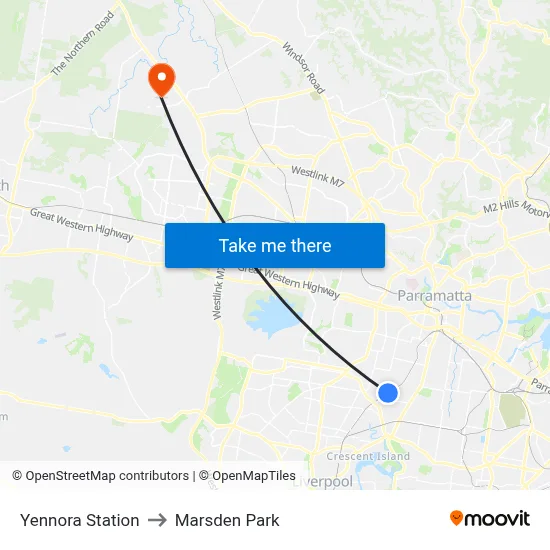 Yennora Station to Marsden Park map