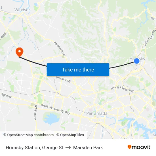 Hornsby Station, George St to Marsden Park map