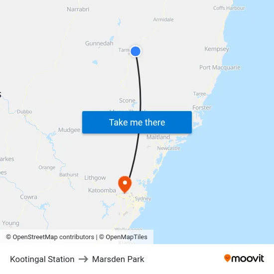 Kootingal Station to Marsden Park map