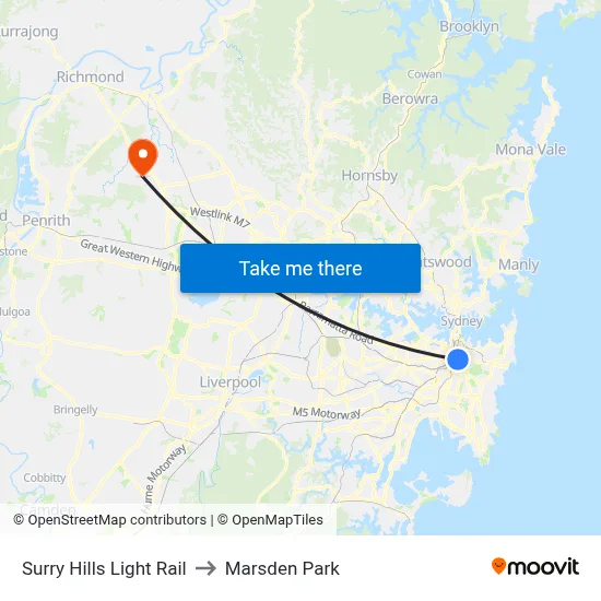 Surry Hills Light Rail to Marsden Park map