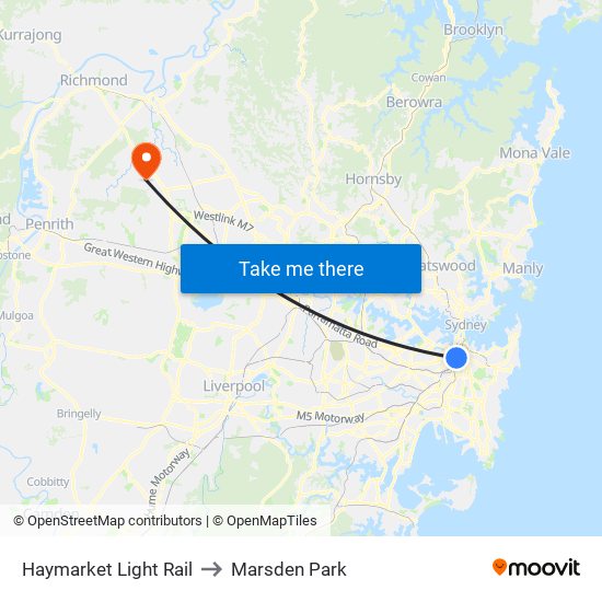 Haymarket Light Rail to Marsden Park map