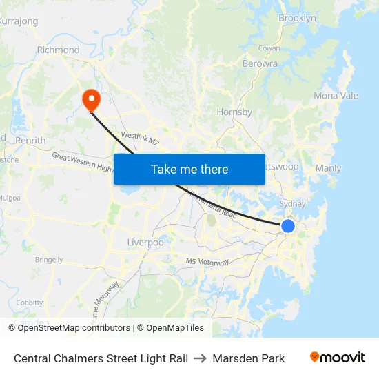 Central Chalmers Street Light Rail to Marsden Park map