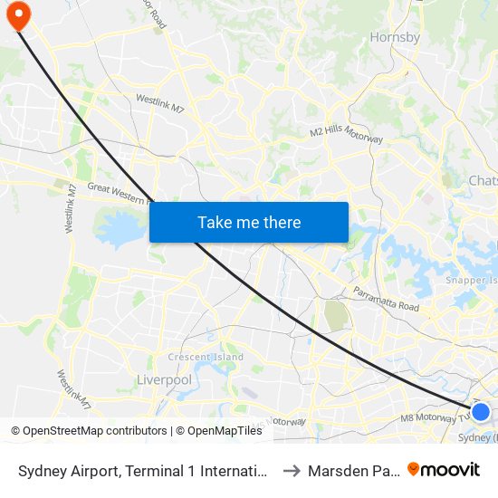 Sydney Airport, Terminal 1 International to Marsden Park map