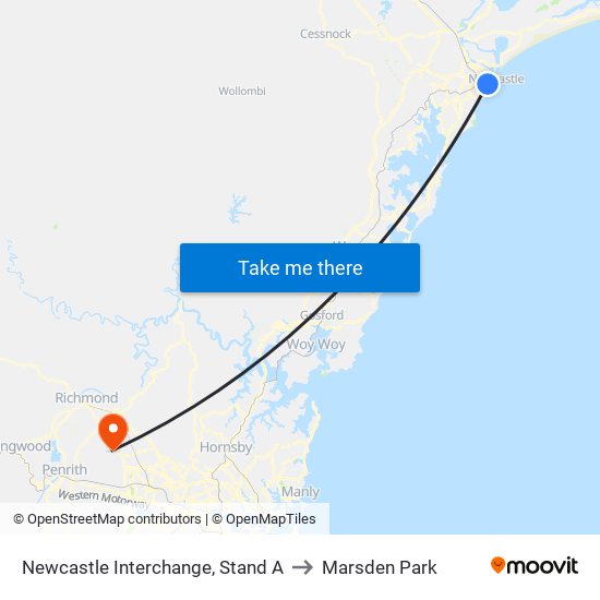 Newcastle Interchange, Stand A to Marsden Park map