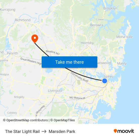 The Star Light Rail to Marsden Park map