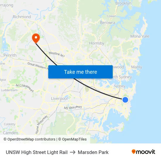 UNSW High Street Light Rail to Marsden Park map