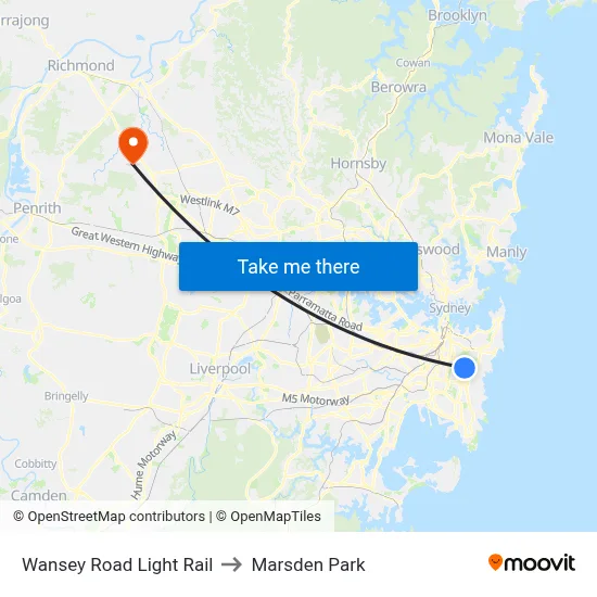 Wansey Road Light Rail to Marsden Park map