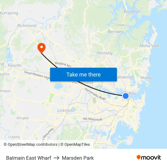 Balmain East Wharf to Marsden Park map