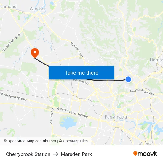 Cherrybrook Station to Marsden Park map