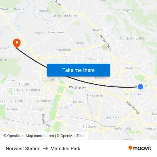 Norwest Station to Marsden Park map
