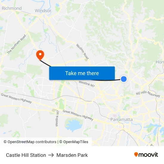 Castle Hill Station to Marsden Park map