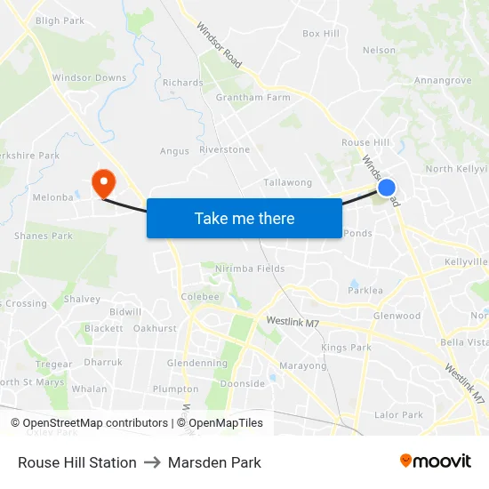 Rouse Hill Station to Marsden Park map