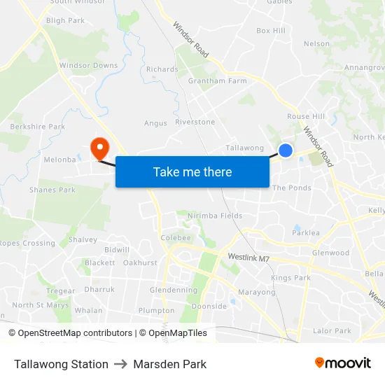 Tallawong Station to Marsden Park map