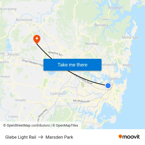 Glebe Light Rail to Marsden Park map