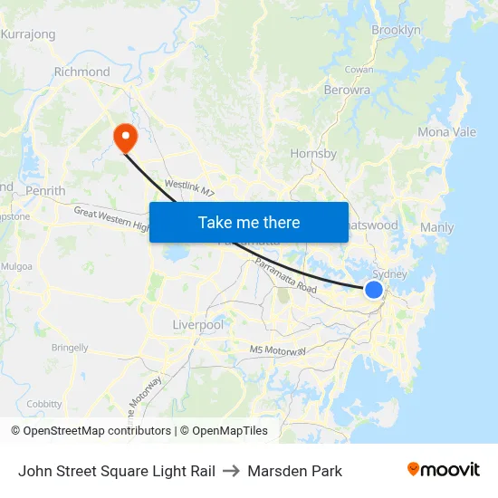 John Street Square Light Rail to Marsden Park map