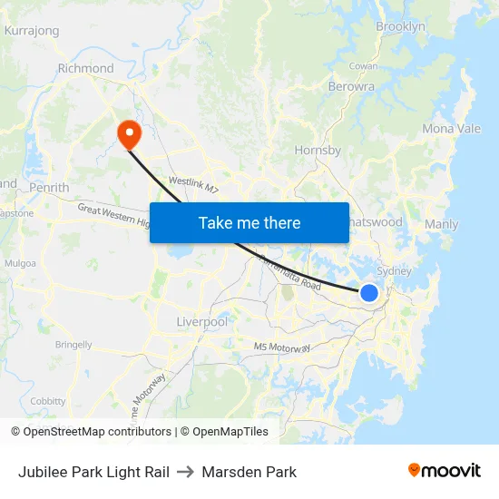 Jubilee Park Light Rail to Marsden Park map
