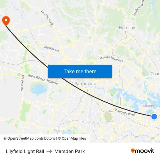 Lilyfield Light Rail to Marsden Park map