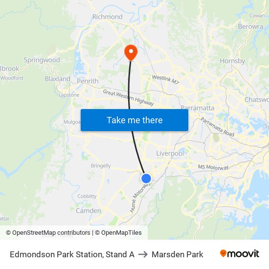 Edmondson Park Station, Stand A to Marsden Park map