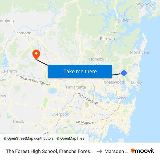 The Forest High School, Frenchs Forest Rd, Stand D to Marsden Park map