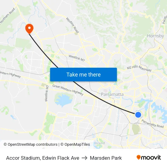 Accor Stadium, Edwin Flack Ave to Marsden Park map
