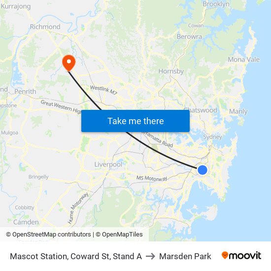 Mascot Station, Coward St, Stand A to Marsden Park map