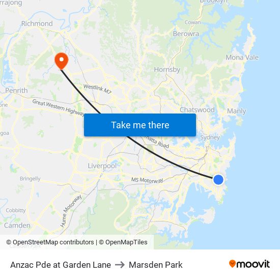 Anzac Pde at Garden Lane to Marsden Park map