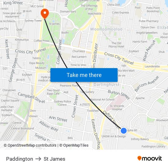 Paddington to St James map