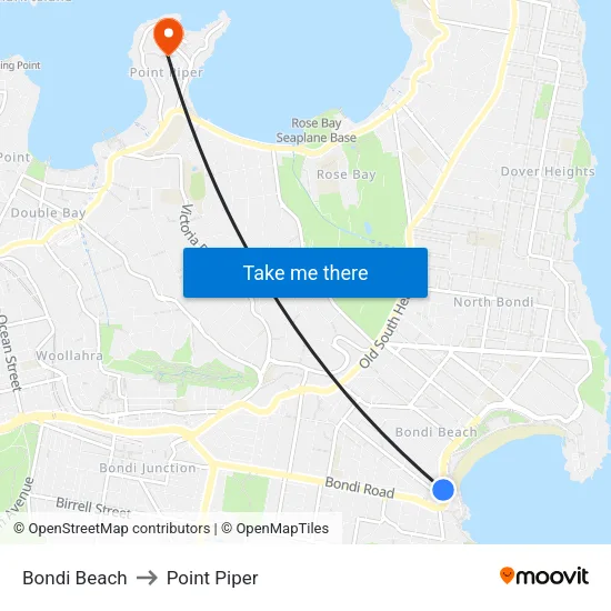 Bondi Beach to Point Piper map
