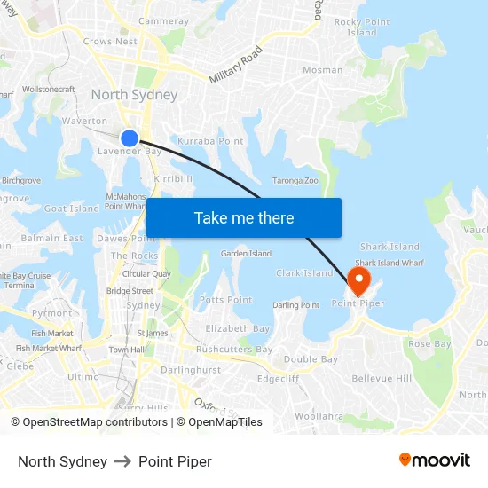 North Sydney to Point Piper map