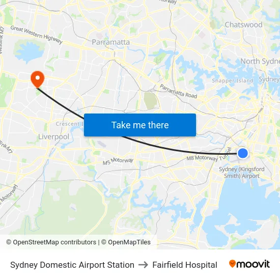 Sydney Domestic Airport Station to Fairfield Hospital map