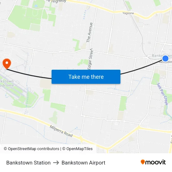 Bankstown Station to Bankstown Airport map
