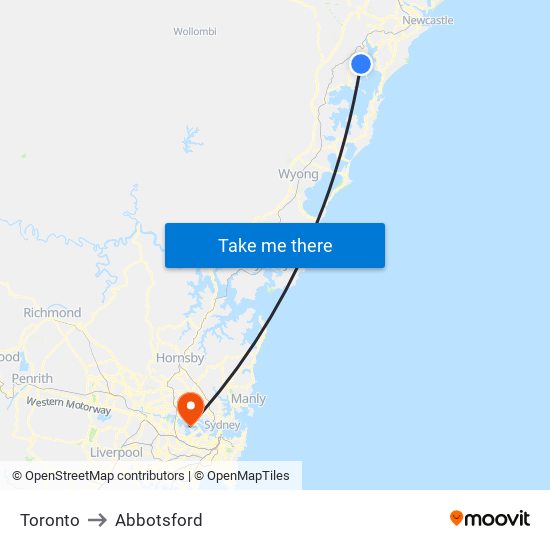 Toronto to Abbotsford map