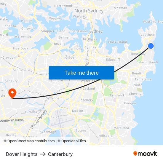 Dover Heights to Canterbury map