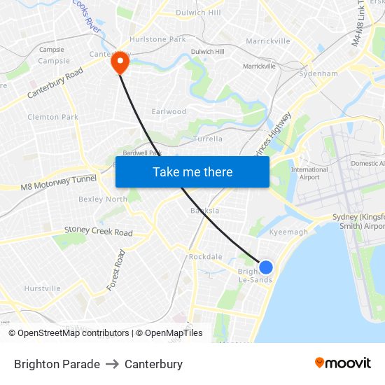 Brighton Parade to Canterbury map