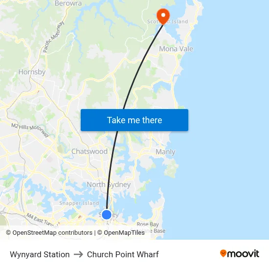 Wynyard Station to Church Point Wharf map