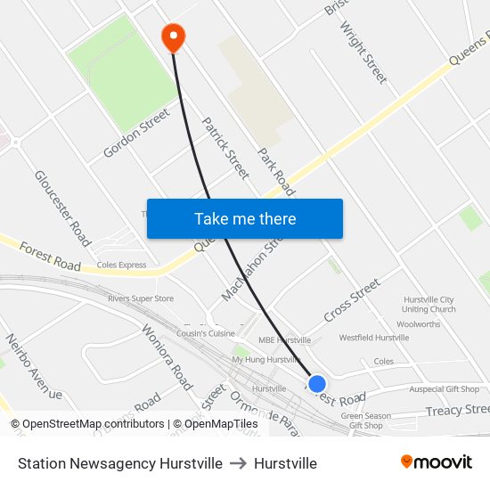 Station Newsagency Hurstville to Hurstville map