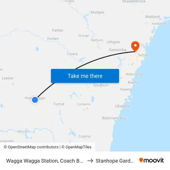Wagga Wagga Station, Coach Bay 1 to Stanhope Gardens map