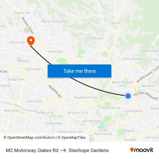 M2 Motorway, Oakes Rd to Stanhope Gardens map