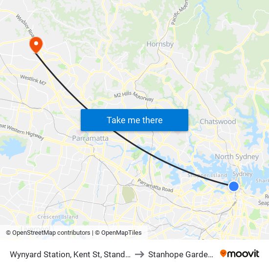 Wynyard Station, Kent St, Stand V to Stanhope Gardens map