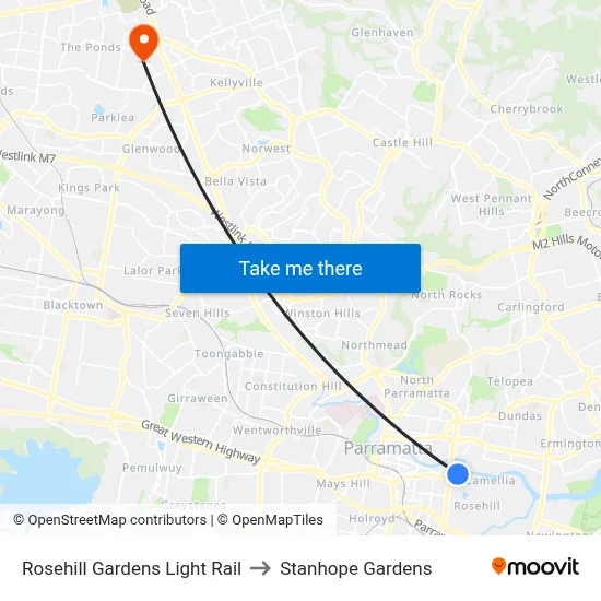 Rosehill Gardens Light Rail to Stanhope Gardens map