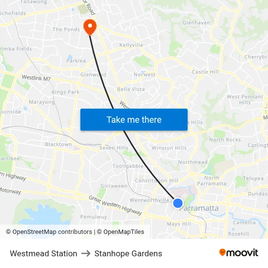 Westmead Station to Stanhope Gardens map