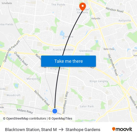 Blacktown Station, Stand M to Stanhope Gardens map