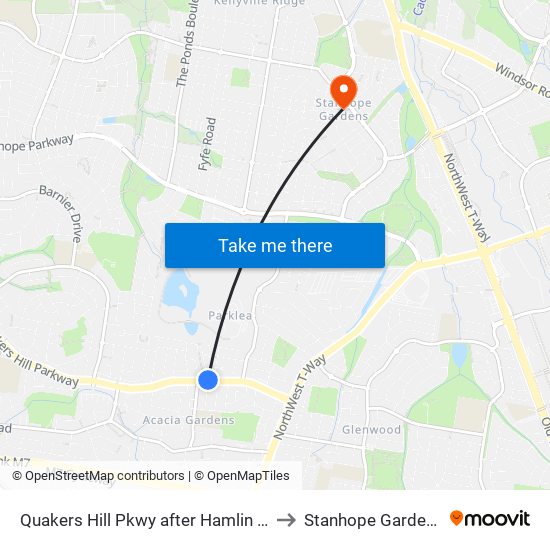 Quakers Hill Pkwy after Hamlin St to Stanhope Gardens map