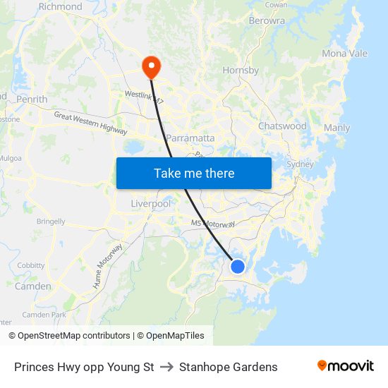 Princes Hwy opp Young St to Stanhope Gardens map