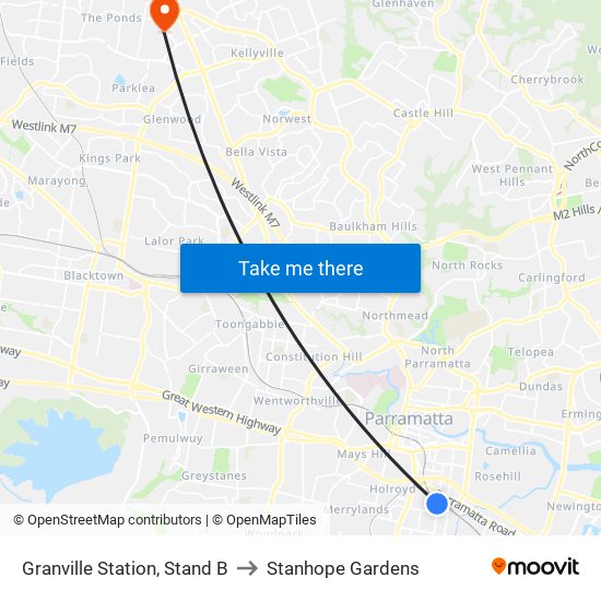 Granville Station, Stand B to Stanhope Gardens map