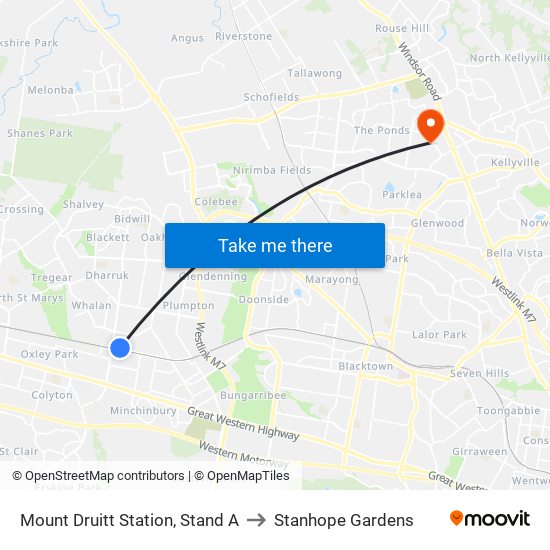 Mount Druitt Station, Stand A to Stanhope Gardens map