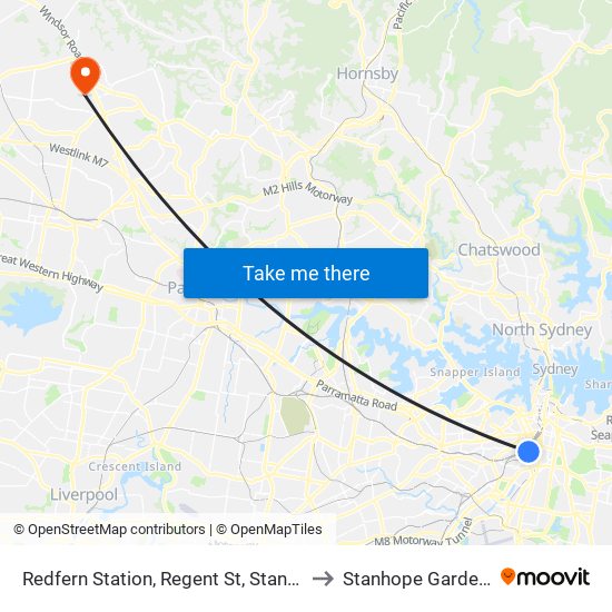 Redfern Station, Regent St, Stand C to Stanhope Gardens map