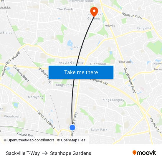 Sackville T-Way to Stanhope Gardens map